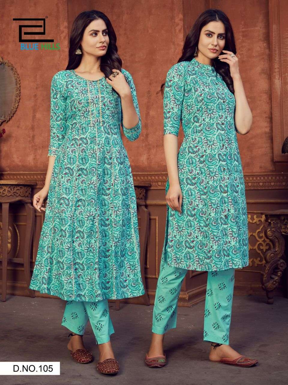 FUSION BY BLUE HILLS 101 TO 106 SERIES DESIGNER STYLISH FANCY COLORFUL BEAUTIFUL PARTY WEAR & ETHNIC WEAR COLLECTION COTTON CAMBRIC PRINT KURTIS WITH BOTTOM AT WHOLESALE PRICE