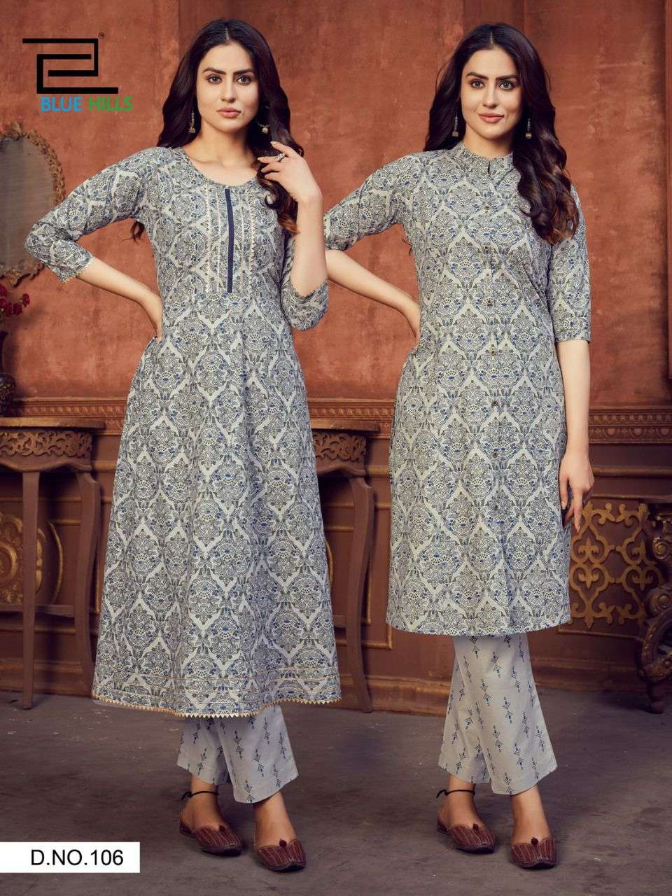 FUSION BY BLUE HILLS 101 TO 106 SERIES DESIGNER STYLISH FANCY COLORFUL BEAUTIFUL PARTY WEAR & ETHNIC WEAR COLLECTION COTTON CAMBRIC PRINT KURTIS WITH BOTTOM AT WHOLESALE PRICE