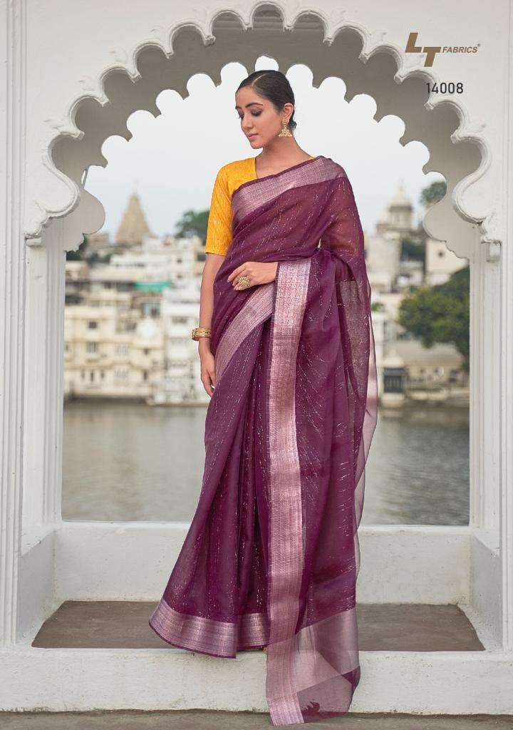MANASVI BY LT FABRICS 14001 TO 14010 SERIES INDIAN TRADITIONAL WEAR COLLECTION BEAUTIFUL STYLISH FANCY COLORFUL PARTY WEAR & OCCASIONAL WEAR SOUBLE CLOTH ZARI SAREES AT WHOLESALE PRICE