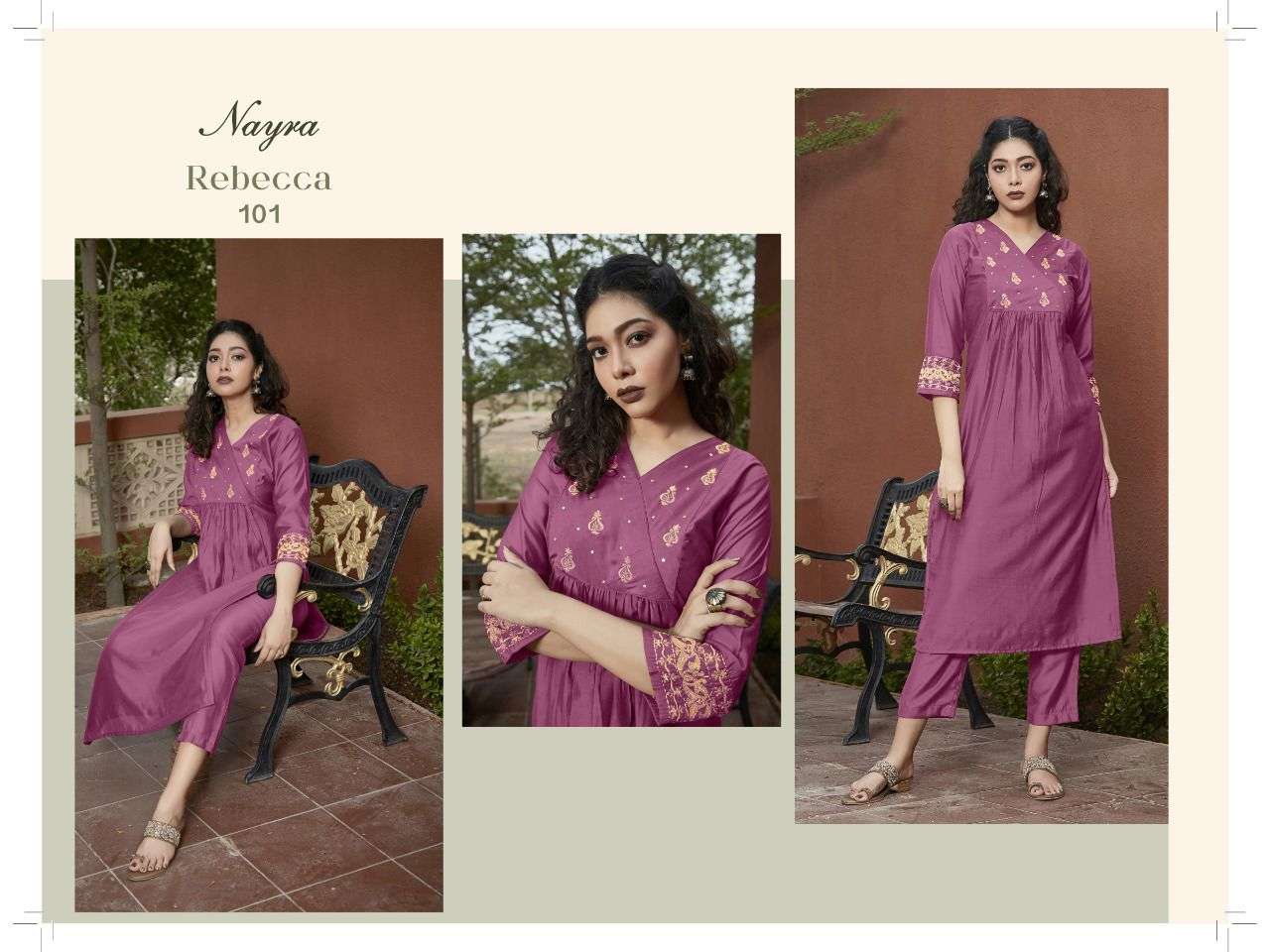 REBECCA BY NAYRA 101 TO 108 SERIES DESIGNER STYLISH FANCY COLORFUL BEAUTIFUL PARTY WEAR & ETHNIC WEAR COLLECTION CHANDERI SILK KURTIS WITH BOTTOM AT WHOLESALE PRICE
