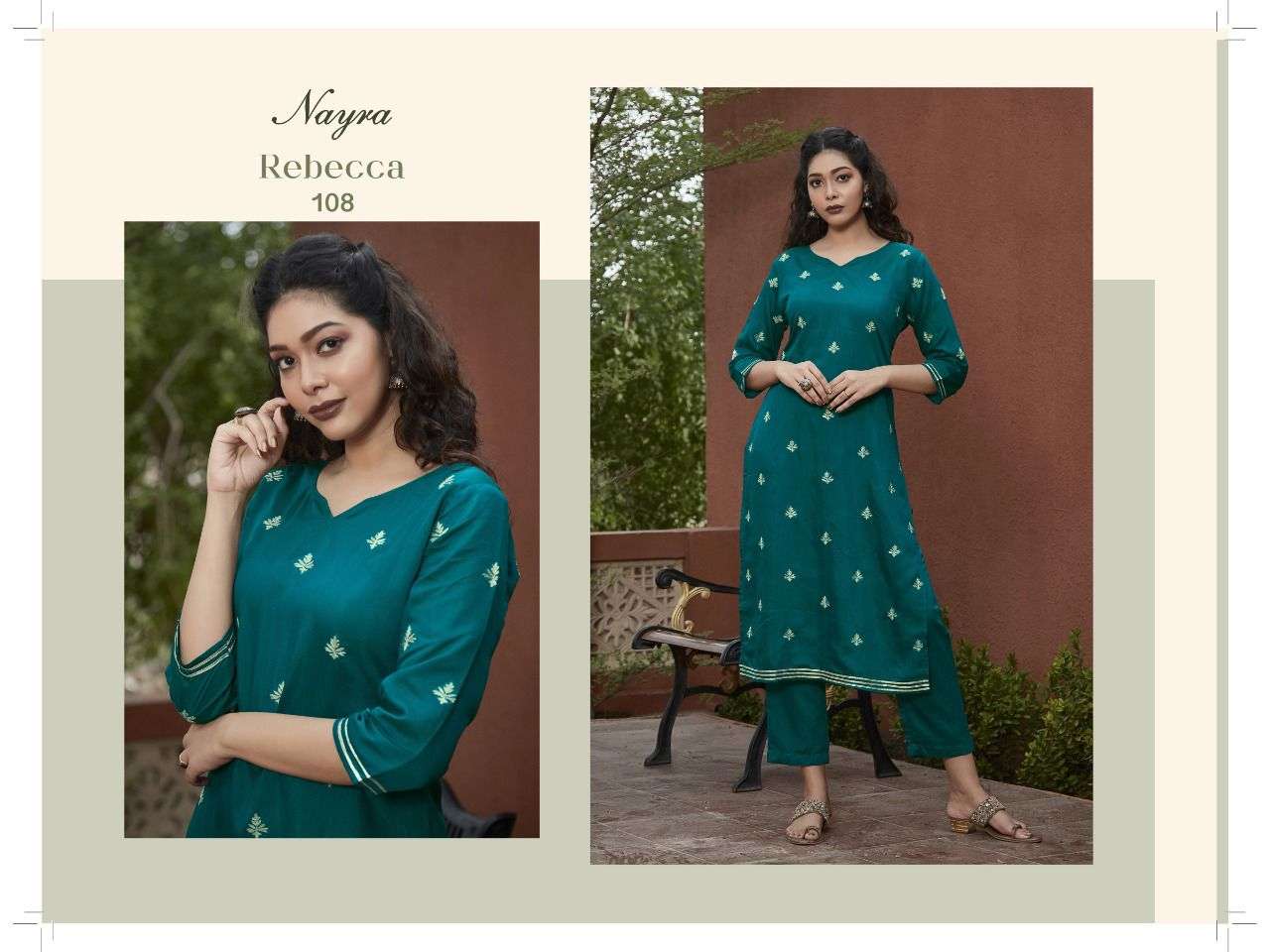 REBECCA BY NAYRA 101 TO 108 SERIES DESIGNER STYLISH FANCY COLORFUL BEAUTIFUL PARTY WEAR & ETHNIC WEAR COLLECTION CHANDERI SILK KURTIS WITH BOTTOM AT WHOLESALE PRICE