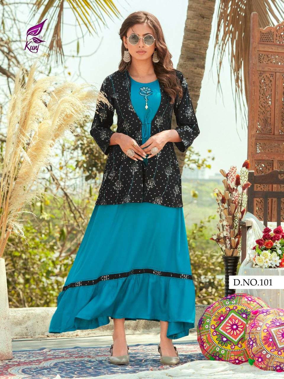 SENORITA VOL-1 BY KUNJ 101 TO 108 SERIES DESIGNER STYLISH FANCY COLORFUL BEAUTIFUL PARTY WEAR & ETHNIC WEAR COLLECTION RAYON PRINT GOWNS AT WHOLESALE PRICE