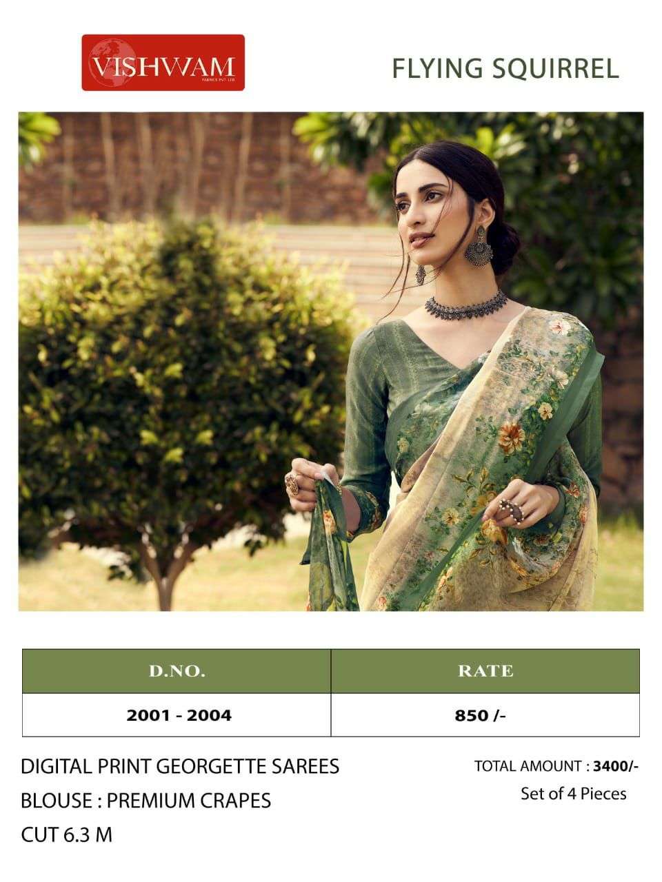 FLYING SQUIRREL BY VISHWAM 2001 TO 2004 SERIES INDIAN TRADITIONAL WEAR COLLECTION BEAUTIFUL STYLISH FANCY COLORFUL PARTY WEAR & OCCASIONAL WEAR GEORGETTE SAREES AT WHOLESALE PRICE