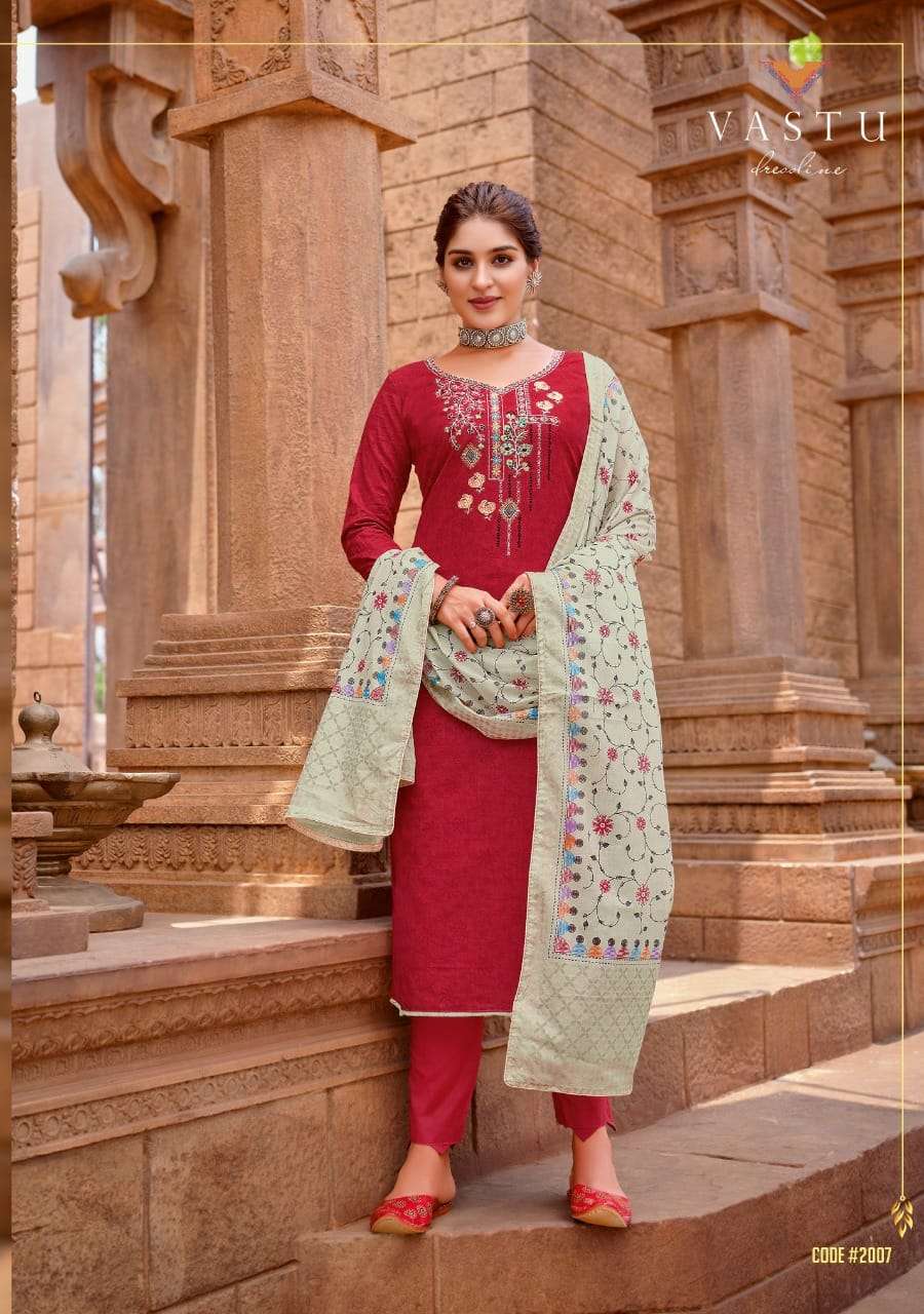 MALHAR VOL-2 BY VASTU TEX 2001 TO 2010 SERIES BEAUTIFUL SUITS COLORFUL STYLISH FANCY CASUAL WEAR & ETHNIC WEAR SATIN COTTON PRINT WITH WORK DRESSES AT WHOLESALE PRICE
