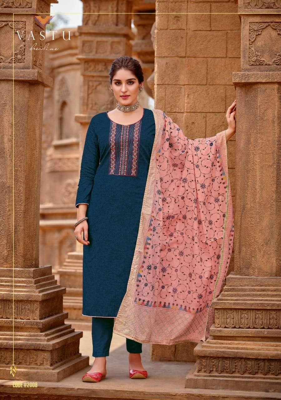 MALHAR VOL-2 BY VASTU TEX 2001 TO 2010 SERIES BEAUTIFUL SUITS COLORFUL STYLISH FANCY CASUAL WEAR & ETHNIC WEAR SATIN COTTON PRINT WITH WORK DRESSES AT WHOLESALE PRICE