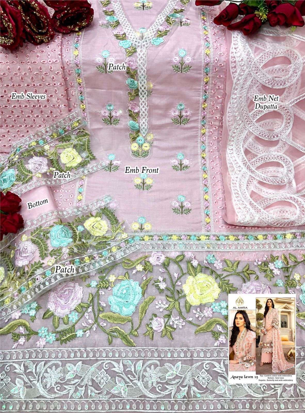 ANAYA LAWN 19 BY AL AMRA PAKISTANI SUITS BEAUTIFUL FANCY COLORFUL STYLISH PARTY WEAR & OCCASIONAL WEAR CAMBRIC COTTON WITH EMBROIDERY DRESSES AT WHOLESALE PRICE