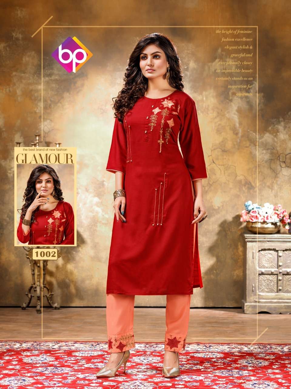 MASHAKALI BY BP 1001 TO 1008 SERIES STYLISH FANCY BEAUTIFUL COLORFUL CASUAL WEAR & ETHNIC WEAR RAYON SLUB EMBROIDERED KURTIS WITH BOTTOM AT WHOLESALE PRICE