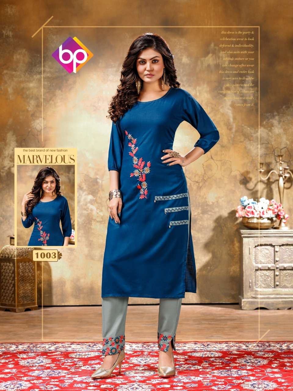 MASHAKALI BY BP 1001 TO 1008 SERIES STYLISH FANCY BEAUTIFUL COLORFUL CASUAL WEAR & ETHNIC WEAR RAYON SLUB EMBROIDERED KURTIS WITH BOTTOM AT WHOLESALE PRICE