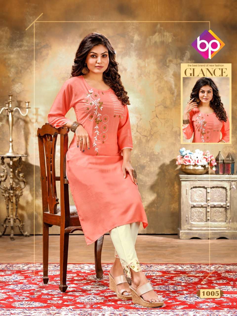 MASHAKALI BY BP 1001 TO 1008 SERIES STYLISH FANCY BEAUTIFUL COLORFUL CASUAL WEAR & ETHNIC WEAR RAYON SLUB EMBROIDERED KURTIS WITH BOTTOM AT WHOLESALE PRICE