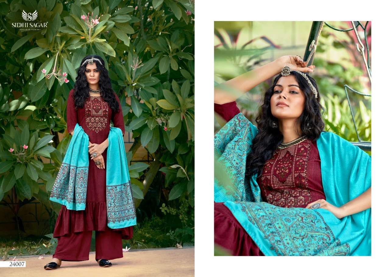 SABIHA BY SIDDHI SAGAR 24001 TO 24008 SERIES BEAUTIFUL SUITS COLORFUL STYLISH FANCY CASUAL WEAR & ETHNIC WEAR PURE PASHMINA PRINT WITH WORK DRESSES AT WHOLESALE PRICE