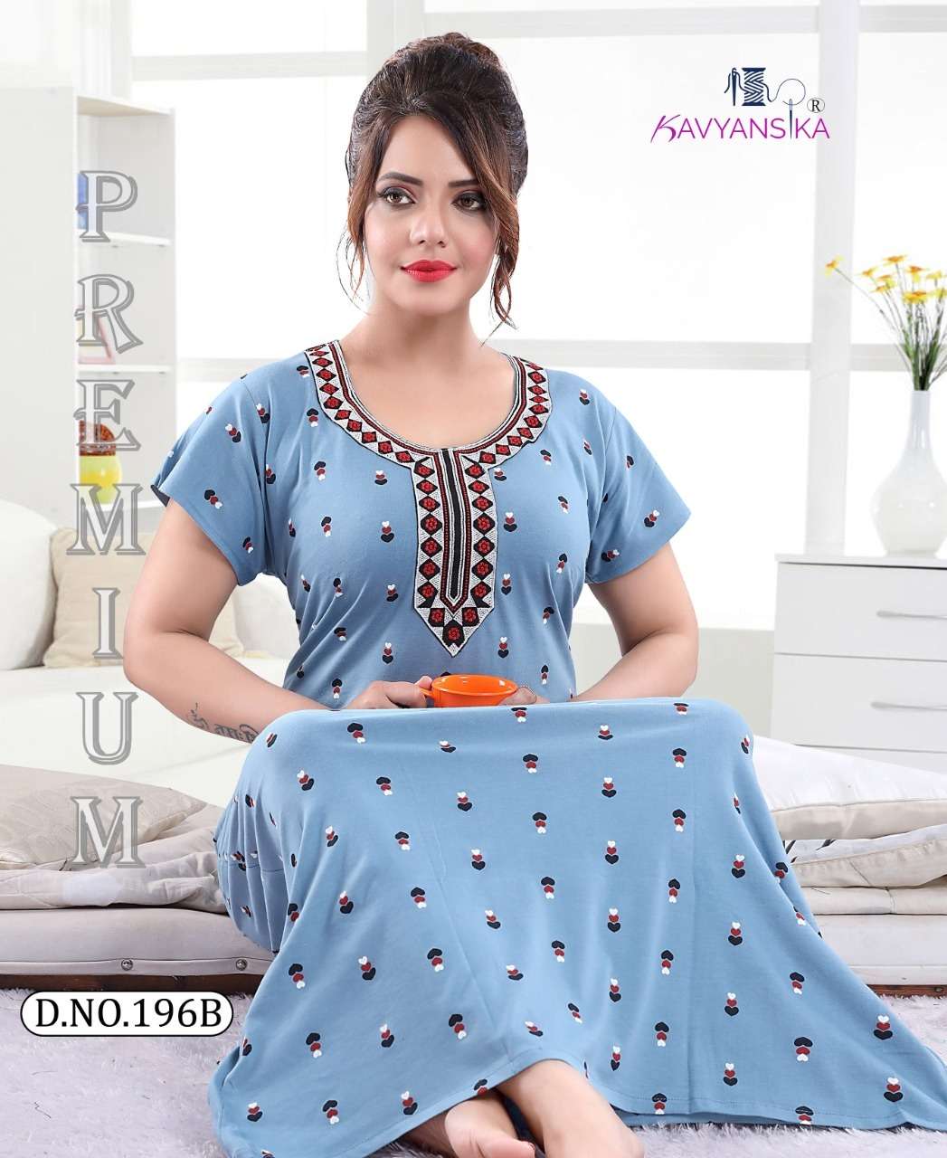 KAVYANSHIKA VOL-196 BY KAVYANSHIKA 196-A TO 196-F SERIES BEAUTIFUL STYLISH FANCY COLORFUL CASUAL WEAR & ETHNIC WEAR COTTON HOSIERY GOWNS AT WHOLESALE PRICE