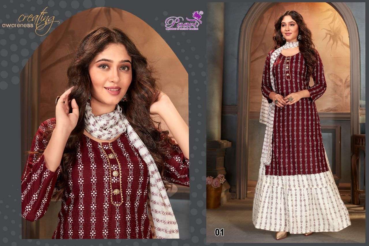 CARON BY PAAVI 01 TO 06 SERIES BEAUTIFUL SUITS COLORFUL STYLISH FANCY CASUAL WEAR & ETHNIC WEAR RAYON EMBROIDERED DRESSES AT WHOLESALE PRICE