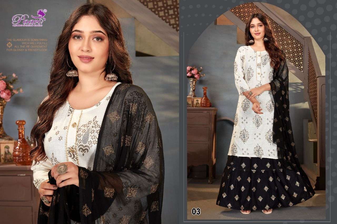 CARON BY PAAVI 01 TO 06 SERIES BEAUTIFUL SUITS COLORFUL STYLISH FANCY CASUAL WEAR & ETHNIC WEAR RAYON EMBROIDERED DRESSES AT WHOLESALE PRICE