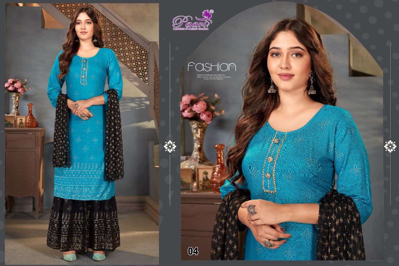 CARON BY PAAVI 01 TO 06 SERIES BEAUTIFUL SUITS COLORFUL STYLISH FANCY CASUAL WEAR & ETHNIC WEAR RAYON EMBROIDERED DRESSES AT WHOLESALE PRICE