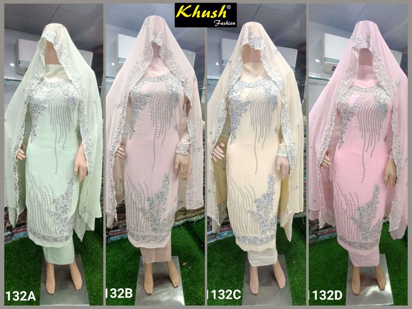 KHUSH 1132 COLOURS BY KHUSH FASHION 1132-A TO 1132-D SERIES BEAUTIFUL SUITS STYLISH COLORFUL FANCY CASUAL WEAR & ETHNIC WEAR GEORGETTE EMBROIDERED DRESSES AT WHOLESALE PRICE