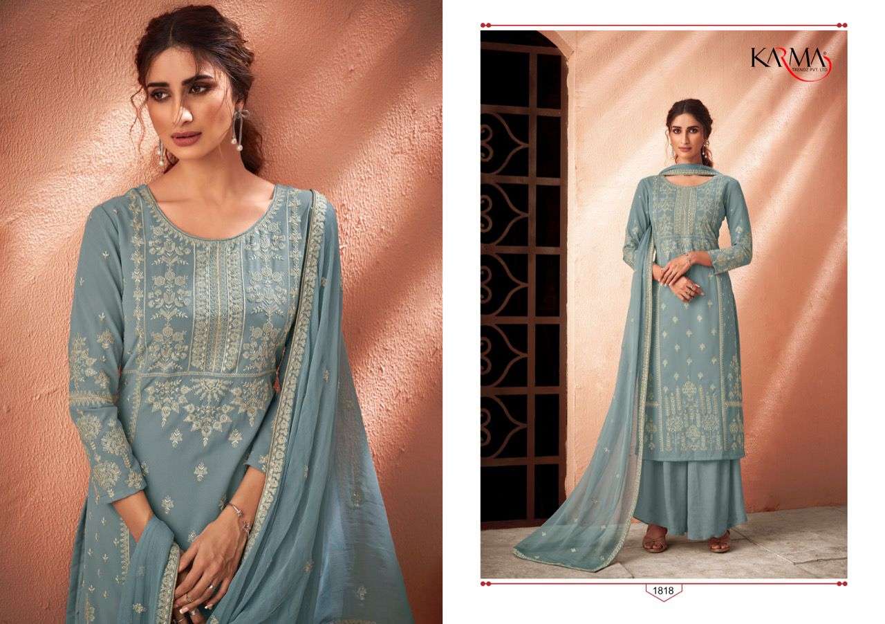 NOOR VOL-4 BY KARMA TRENDZ 1818 TO 1822 SERIES INDIAN TRADITIONAL WEAR COLLECTION BEAUTIFUL STYLISH FANCY COLORFUL PARTY WEAR & OCCASIONAL WEAR PURE MUSLIN EMBROIDERED DRESSES AT WHOLESALE PRICE