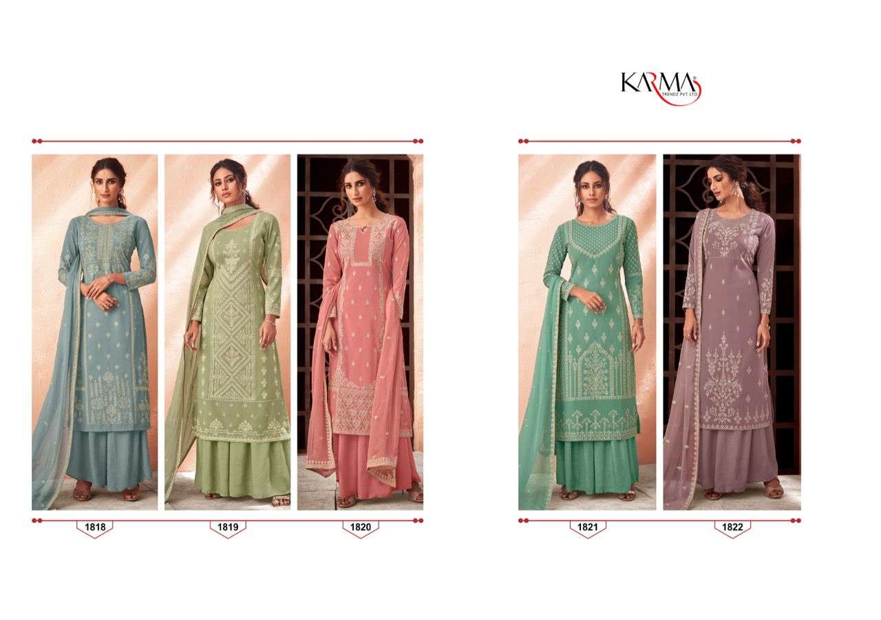 NOOR VOL-4 BY KARMA TRENDZ 1818 TO 1822 SERIES INDIAN TRADITIONAL WEAR COLLECTION BEAUTIFUL STYLISH FANCY COLORFUL PARTY WEAR & OCCASIONAL WEAR PURE MUSLIN EMBROIDERED DRESSES AT WHOLESALE PRICE