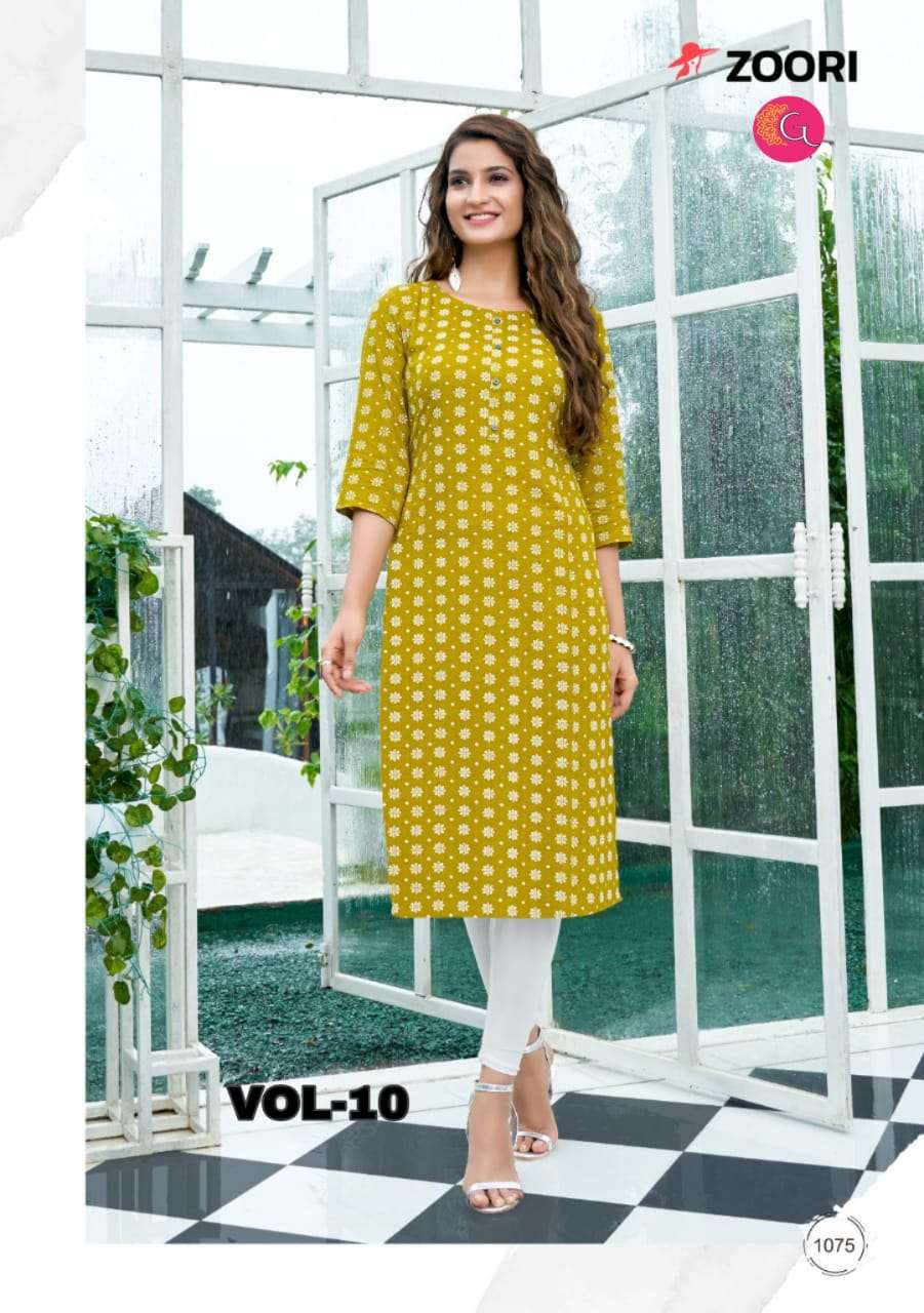 AKSHARA VOL-10 BY ZOORI 1069 TO 1076 SERIES DESIGNER STYLISH FANCY COLORFUL BEAUTIFUL PARTY WEAR & ETHNIC WEAR COLLECTION RAYON PRINT KURTIS AT WHOLESALE PRICE