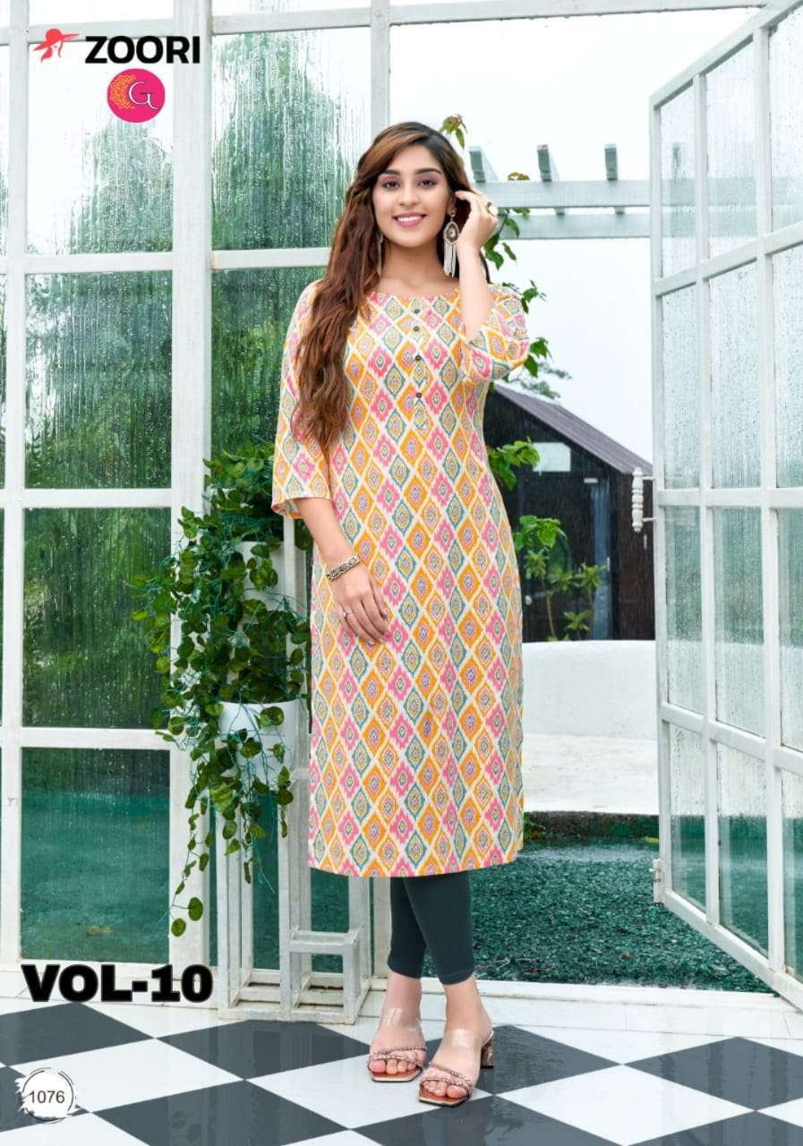 AKSHARA VOL-10 BY ZOORI 1069 TO 1076 SERIES DESIGNER STYLISH FANCY COLORFUL BEAUTIFUL PARTY WEAR & ETHNIC WEAR COLLECTION RAYON PRINT KURTIS AT WHOLESALE PRICE