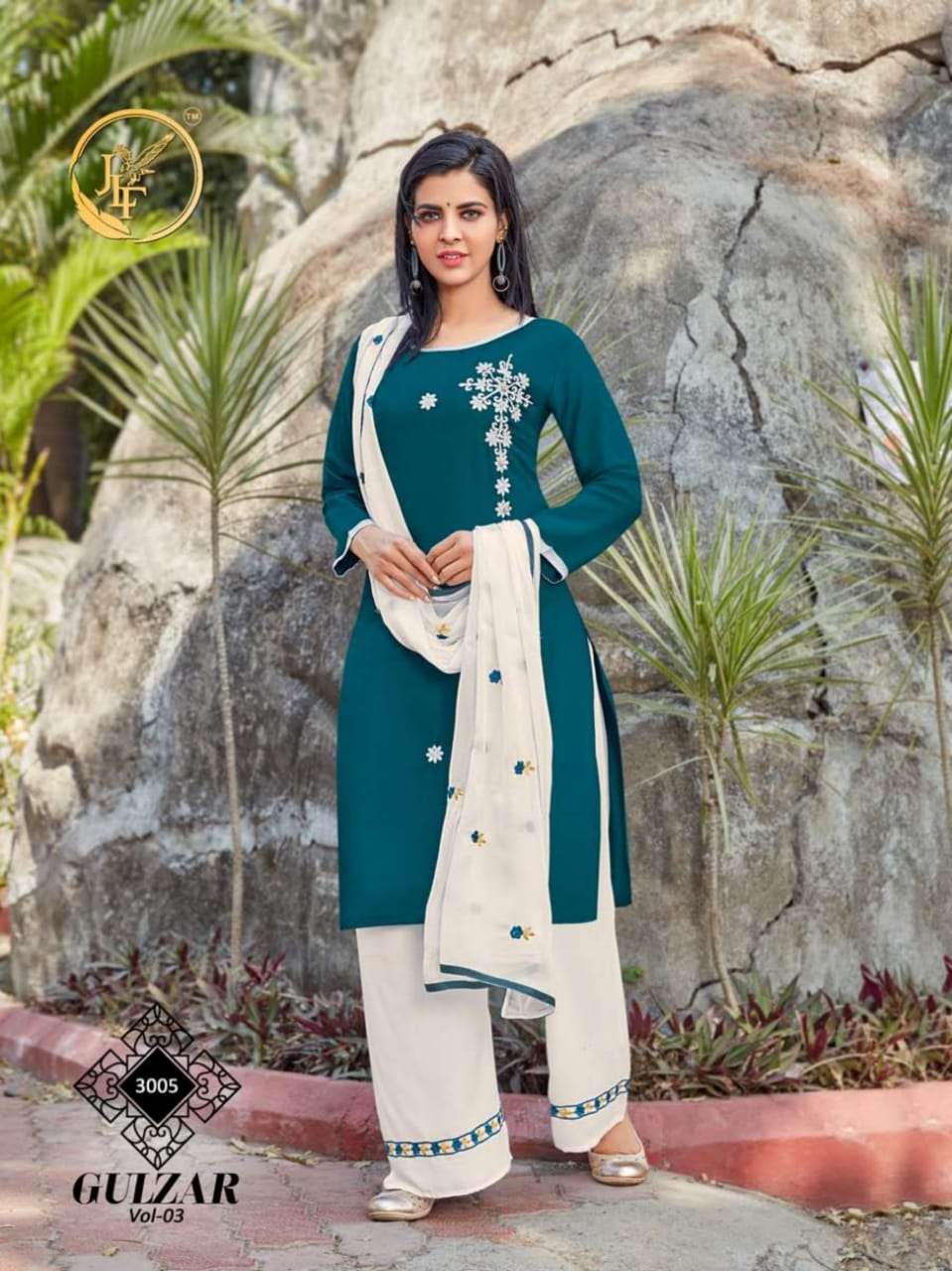 GULZAR VOL-3 BY JLF 3001 TO 3008 SERIES BEAUTIFUL SUITS COLORFUL STYLISH FANCY CASUAL WEAR & ETHNIC WEAR RAYON EMBROIDERED DRESSES AT WHOLESALE PRICE