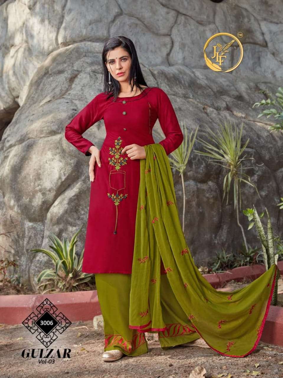 GULZAR VOL-3 BY JLF 3001 TO 3008 SERIES BEAUTIFUL SUITS COLORFUL STYLISH FANCY CASUAL WEAR & ETHNIC WEAR RAYON EMBROIDERED DRESSES AT WHOLESALE PRICE