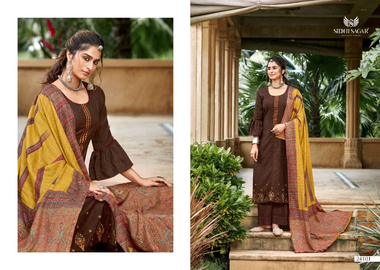 QATRAH BY SIDDHI SAGAR 24101 TO 24108 SERIES BEAUTIFUL SUITS COLORFUL STYLISH FANCY CASUAL WEAR & ETHNIC WEAR PURE PASHMINA PRINT WITH EMBROIDERY DRESSES AT WHOLESALE PRICE