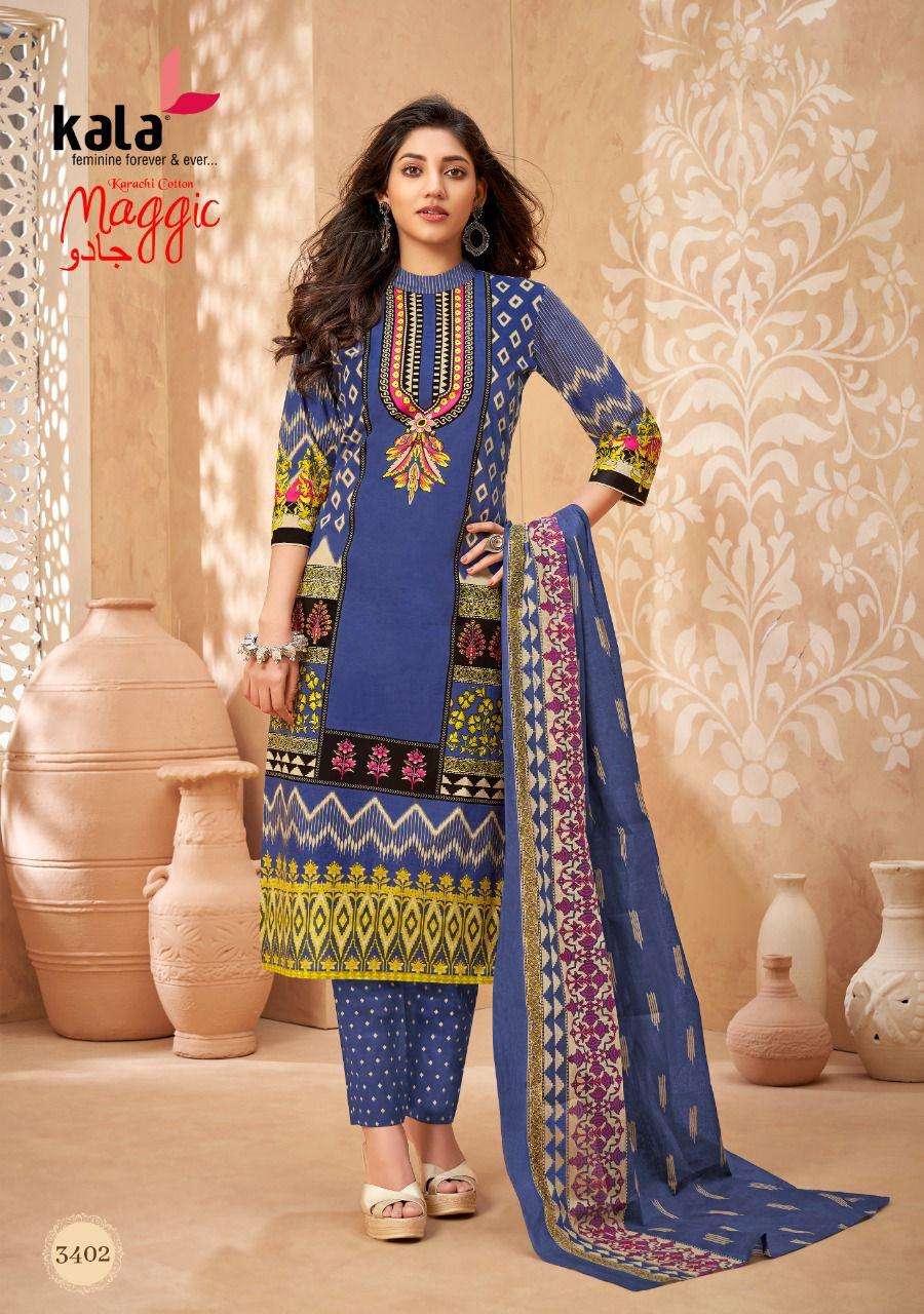 MAGIC VOL-15 BY KALA 3401 TO 3412 SERIES BEAUTIFUL SUITS COLORFUL STYLISH FANCY CASUAL WEAR & ETHNIC WEAR PURE COTTON DRESSES AT WHOLESALE PRICE