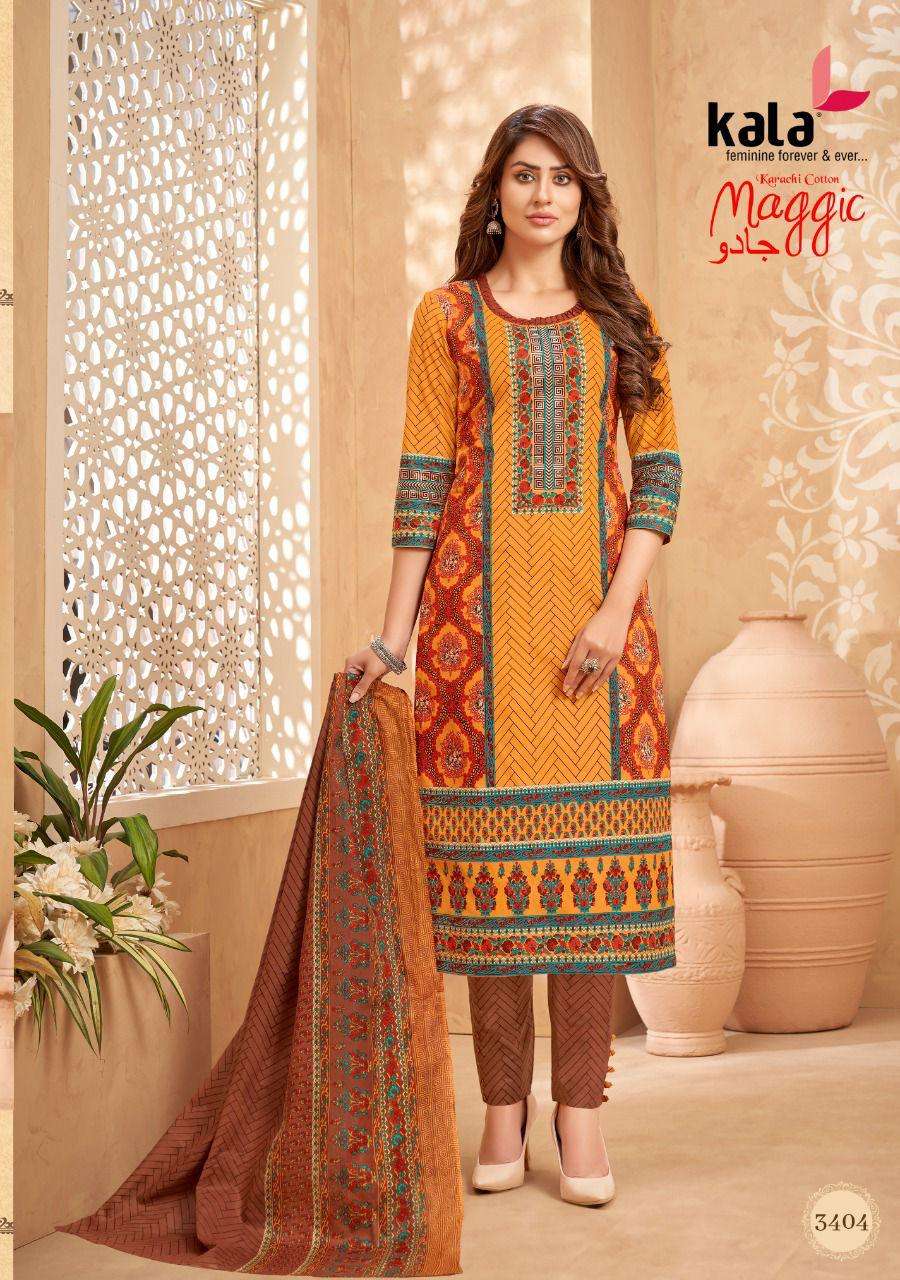 MAGIC VOL-15 BY KALA 3401 TO 3412 SERIES BEAUTIFUL SUITS COLORFUL STYLISH FANCY CASUAL WEAR & ETHNIC WEAR PURE COTTON DRESSES AT WHOLESALE PRICE