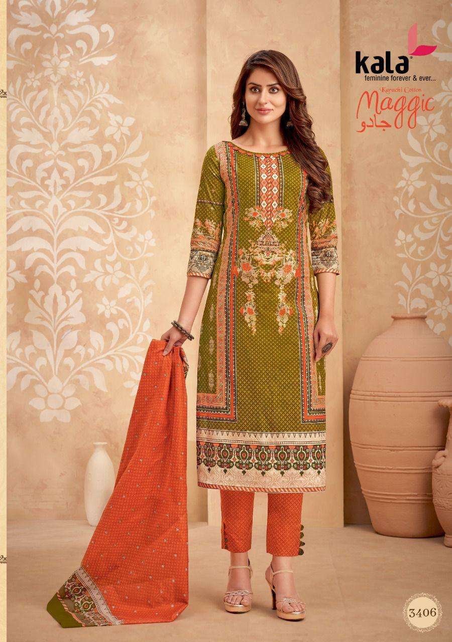 MAGIC VOL-15 BY KALA 3401 TO 3412 SERIES BEAUTIFUL SUITS COLORFUL STYLISH FANCY CASUAL WEAR & ETHNIC WEAR PURE COTTON DRESSES AT WHOLESALE PRICE