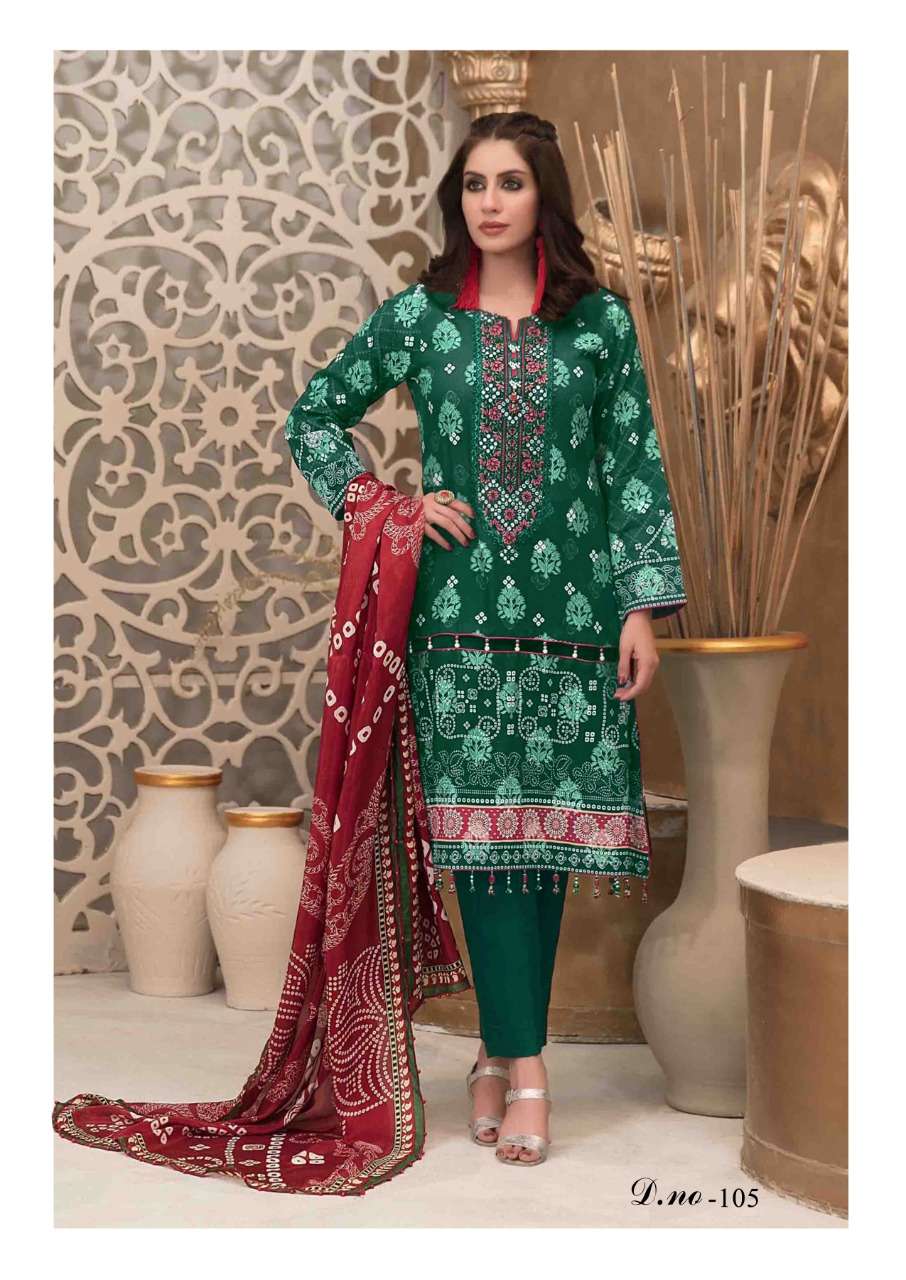 RANG NOOR BY OM FAB 101 TO 106 SERIES BEAUTIFUL SUITS COLORFUL STYLISH FANCY CASUAL WEAR & ETHNIC WEAR HEAVY COTTON PRINT DRESSES AT WHOLESALE PRICE