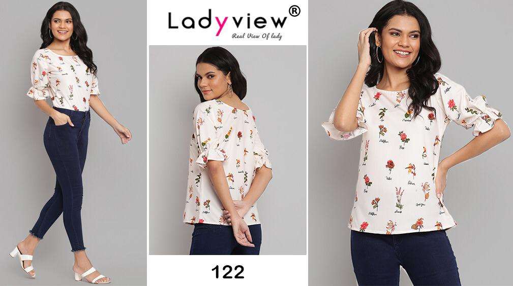 TOPSY VOL-4 BY LADY VIEW 114 TO 123 SERIES BEAUTIFUL COLORFUL STYLISH FANCY CASUAL WEAR & READY TO WEAR HEAVY AMERICAN CREPE DIGITAL PRINT TOPS AT WHOLESALE PRICE