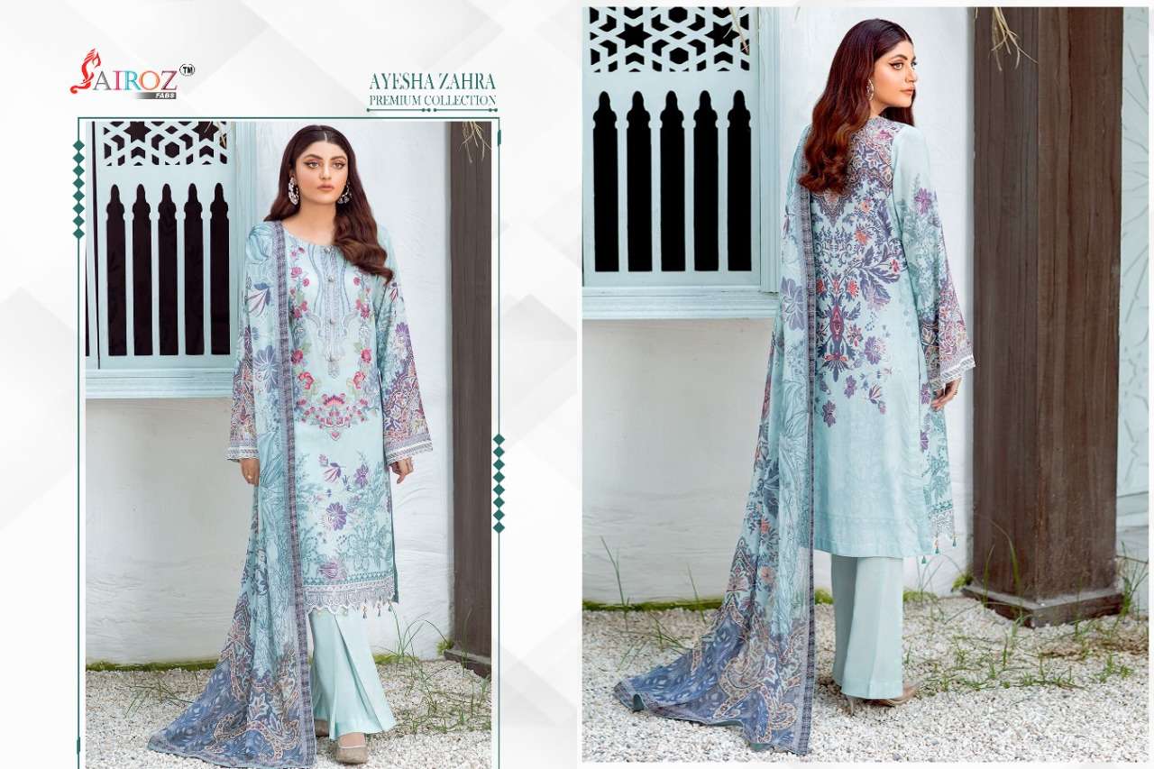 AYESHA ZAHRA PREMIUM COLLECTION BY SAIROZ FABS 3001 TO 3008 SERIES BEAUTIFUL SUITS STYLISH COLORFUL FANCY CASUAL WEAR & ETHNIC WEAR COTTON DIGITAL PRINT EMBROIDERED DRESSES AT WHOLESALE PRICE
