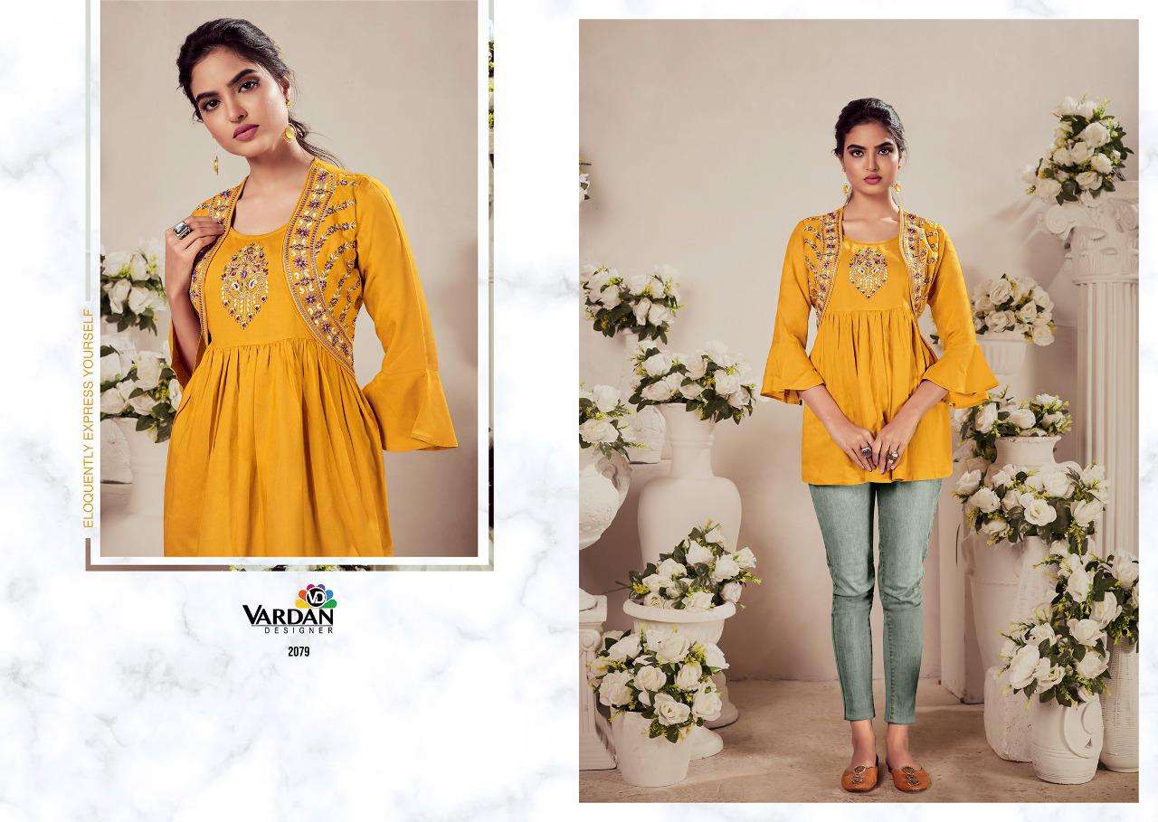 Batak Vol-2 By Vardan Designer 2077 To 2082 Series Beautiful Stylish Fancy Colorful Casual Wear & Ethnic Wear Heavy Rayon Tops At Wholesale Price