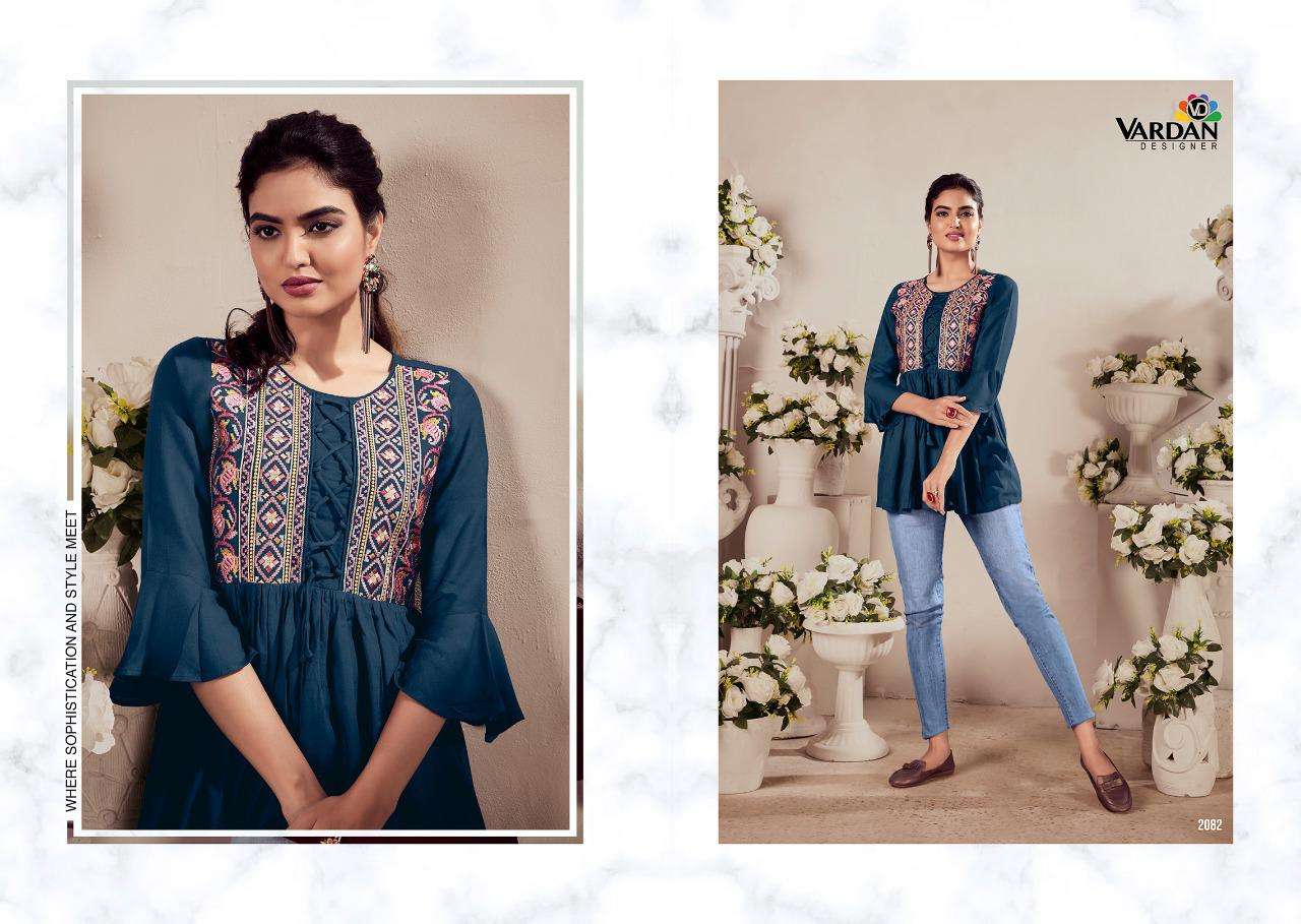 Batak Vol-2 By Vardan Designer 2077 To 2082 Series Beautiful Stylish Fancy Colorful Casual Wear & Ethnic Wear Heavy Rayon Tops At Wholesale Price