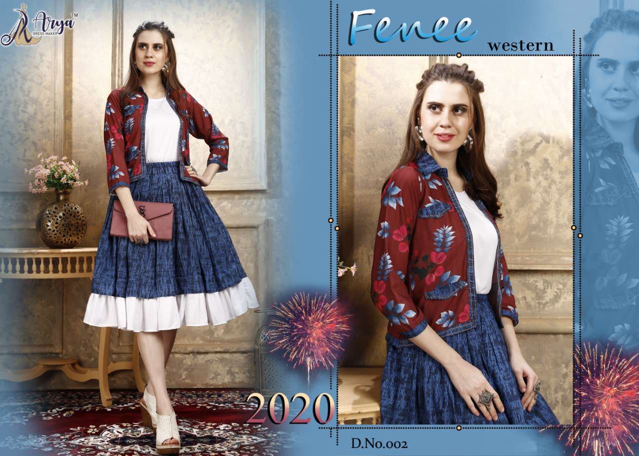 FENEE BY ARYA DRESS MAKER 01 TO 07 SERIES BEAUTIFUL STYLISH FANCY COLORFUL CASUAL WEAR & ETHNIC WEAR COTTON LYCRA TOPS WITH SKIRT AT WHOLESALE PRICE