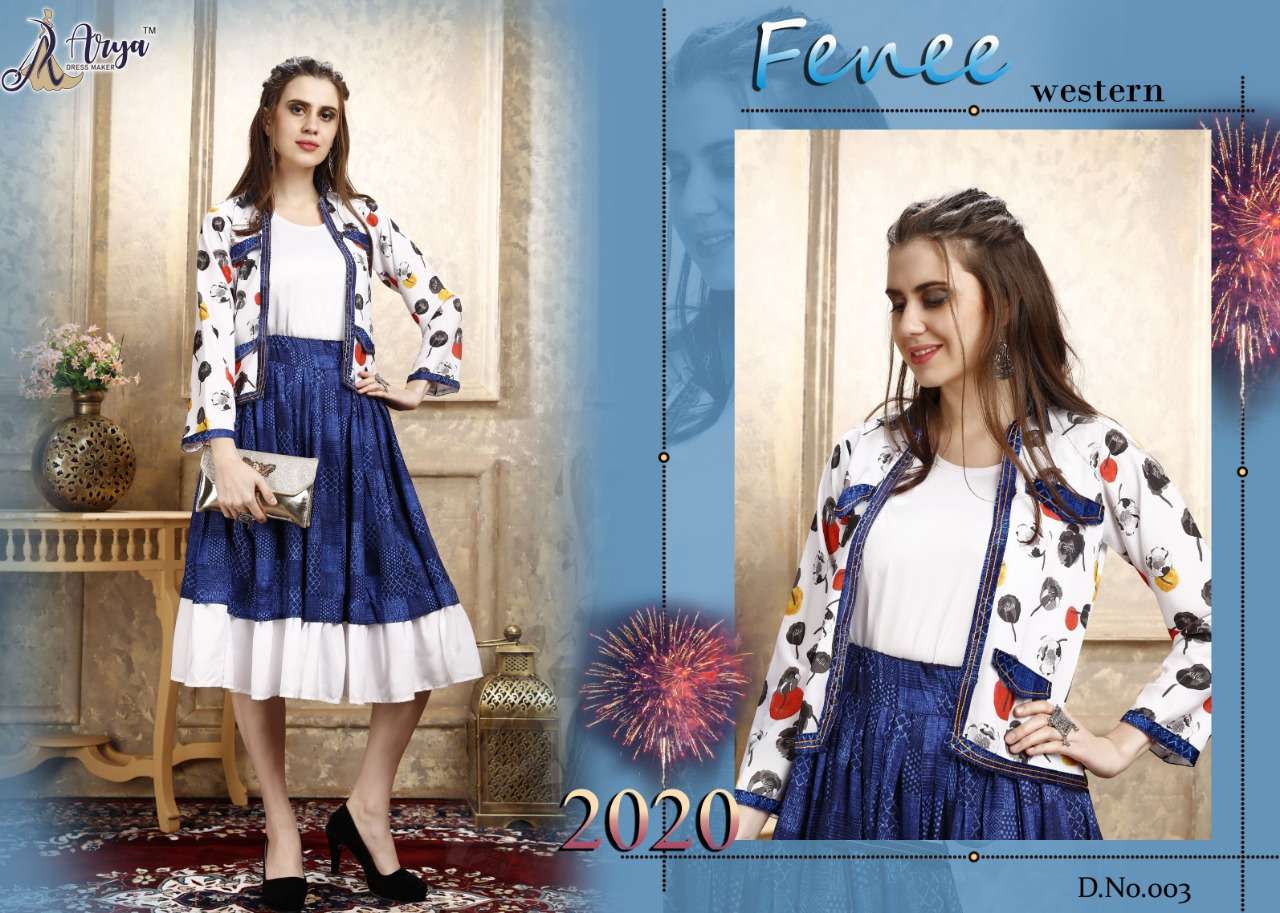 FENEE BY ARYA DRESS MAKER 01 TO 07 SERIES BEAUTIFUL STYLISH FANCY COLORFUL CASUAL WEAR & ETHNIC WEAR COTTON LYCRA TOPS WITH SKIRT AT WHOLESALE PRICE