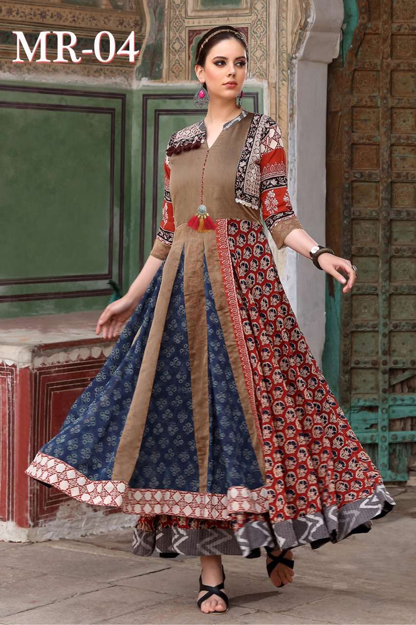 MAHARANI BY ARYA DRESS MAKER BEAUTIFUL STYLISH FANCY COLORFUL CASUAL WEAR & ETHNIC WEAR CHANDERI COTTON PRINT GOWNS AT WHOLESALE PRICE