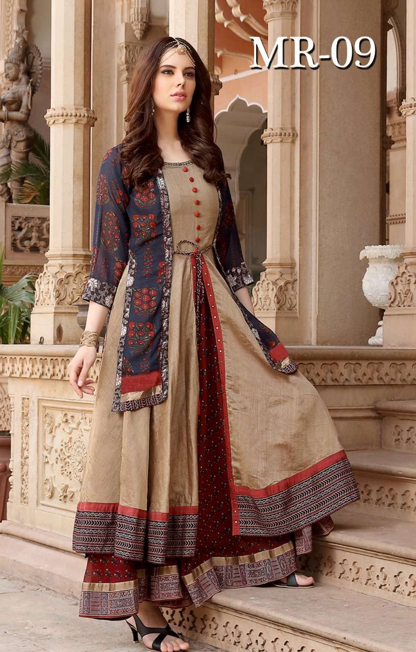 MAHARANI BY ARYA DRESS MAKER BEAUTIFUL STYLISH FANCY COLORFUL CASUAL WEAR & ETHNIC WEAR CHANDERI COTTON PRINT GOWNS AT WHOLESALE PRICE