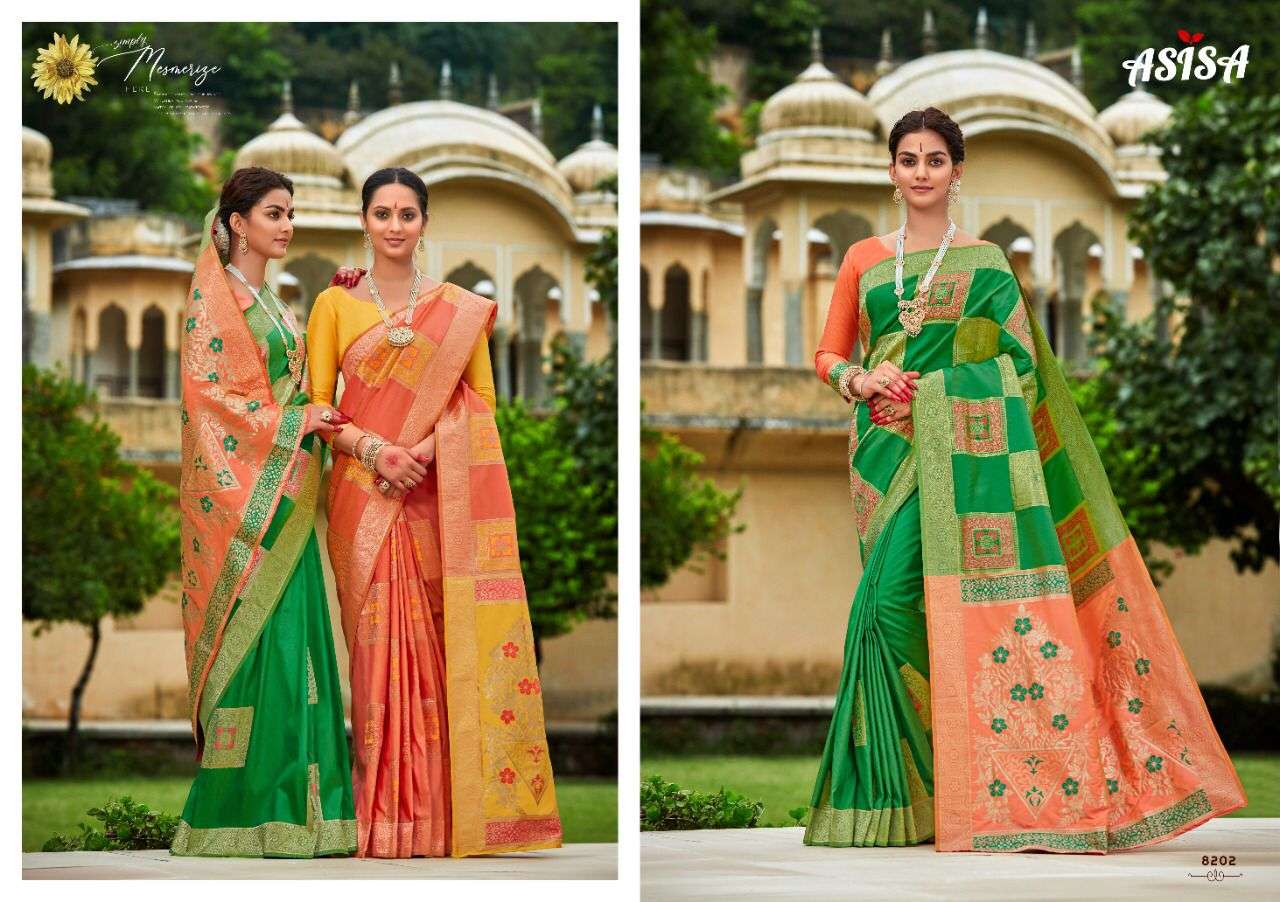 CHARVI BY ASISA 8201 TO 8203 SERIES INDIAN TRADITIONAL WEAR COLLECTION BEAUTIFUL STYLISH FANCY COLORFUL PARTY WEAR & OCCASIONAL WEAR BANARASI SILK SAREES AT WHOLESALE PRICE