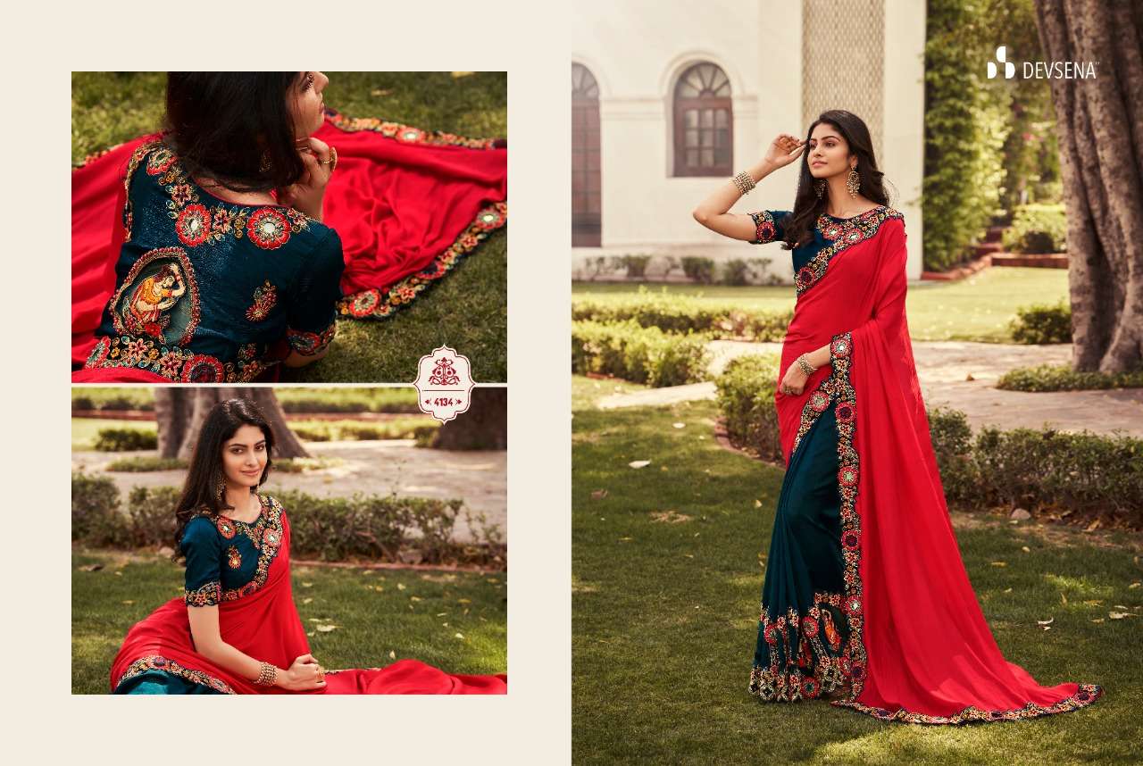 DEVSENA VOL-10 BY DESI LUK 4131 TO 4143 SERIES INDIAN TRADITIONAL WEAR COLLECTION BEAUTIFUL STYLISH FANCY COLORFUL PARTY WEAR & OCCASIONAL WEAR FANCY SAREES AT WHOLESALE PRICE