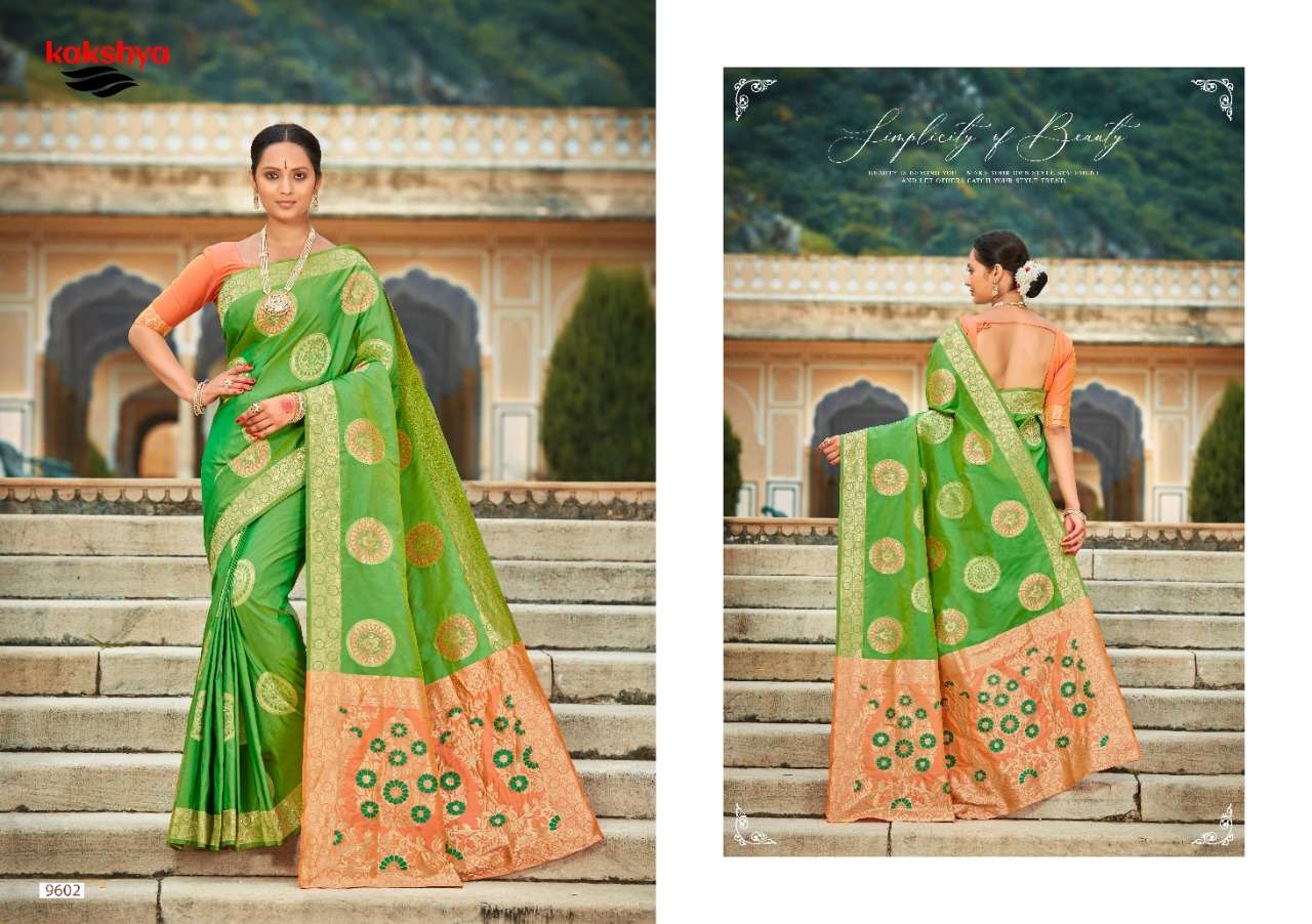 TAMANNA BY KAKSHYA 9601 TO 9603 SERIES INDIAN TRADITIONAL WEAR COLLECTION BEAUTIFUL STYLISH FANCY COLORFUL PARTY WEAR & OCCASIONAL WEAR BANARASI SILK SAREES AT WHOLESALE PRICE