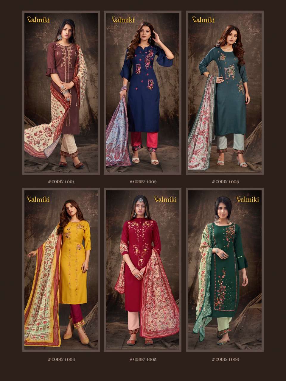 VALMIKI BY Z BLACK 1001 TO 1006 SERIES BEAUTIFUL SUITS COLORFUL STYLISH FANCY CASUAL WEAR & ETHNIC WEAR RAYON EMBROIDERED DRESSES AT WHOLESALE PRICE