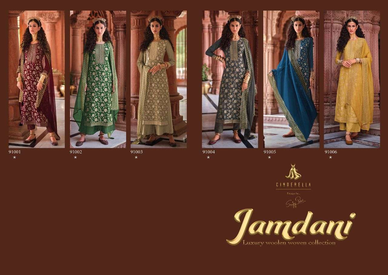 JAMDANI BY CINDERELLA 91001 TO 91006 SERIES BEAUTIFUL SUITS COLORFUL STYLISH FANCY CASUAL WEAR & ETHNIC WEAR PURE PASHMINA DRESSES AT WHOLESALE PRICE