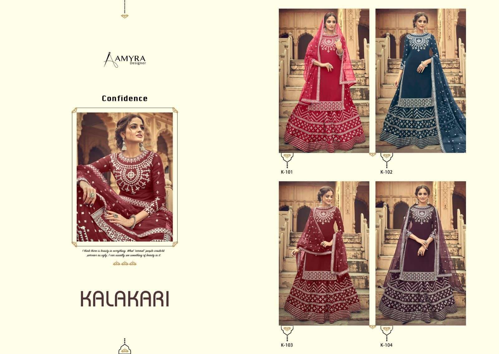 Kalakari By Amyra Designer 101 To 104 Series Beautiful Suits Colorful Stylish Fancy Casual Wear & Ethnic Wear Heavy Blooming Georgette Embroidered Dresses At Wholesale Price