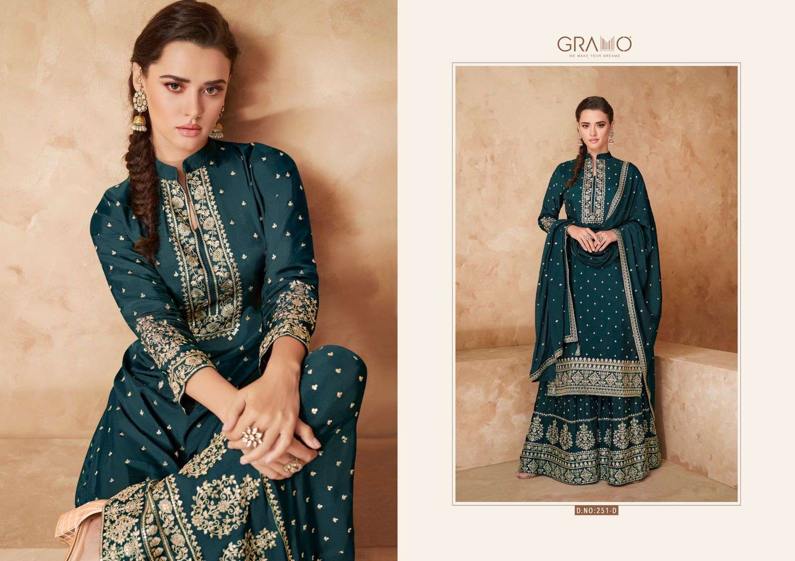 COLOUR SPECIAL BY GRAMO 251-A TO 251-D SERIES BEAUTIFUL STYLISH SHARARA SUITS FANCY COLORFUL CASUAL WEAR & ETHNIC WEAR & READY TO WEAR HEAVY FAUX GEORGETTE DRESSES AT WHOLESALE PRICE