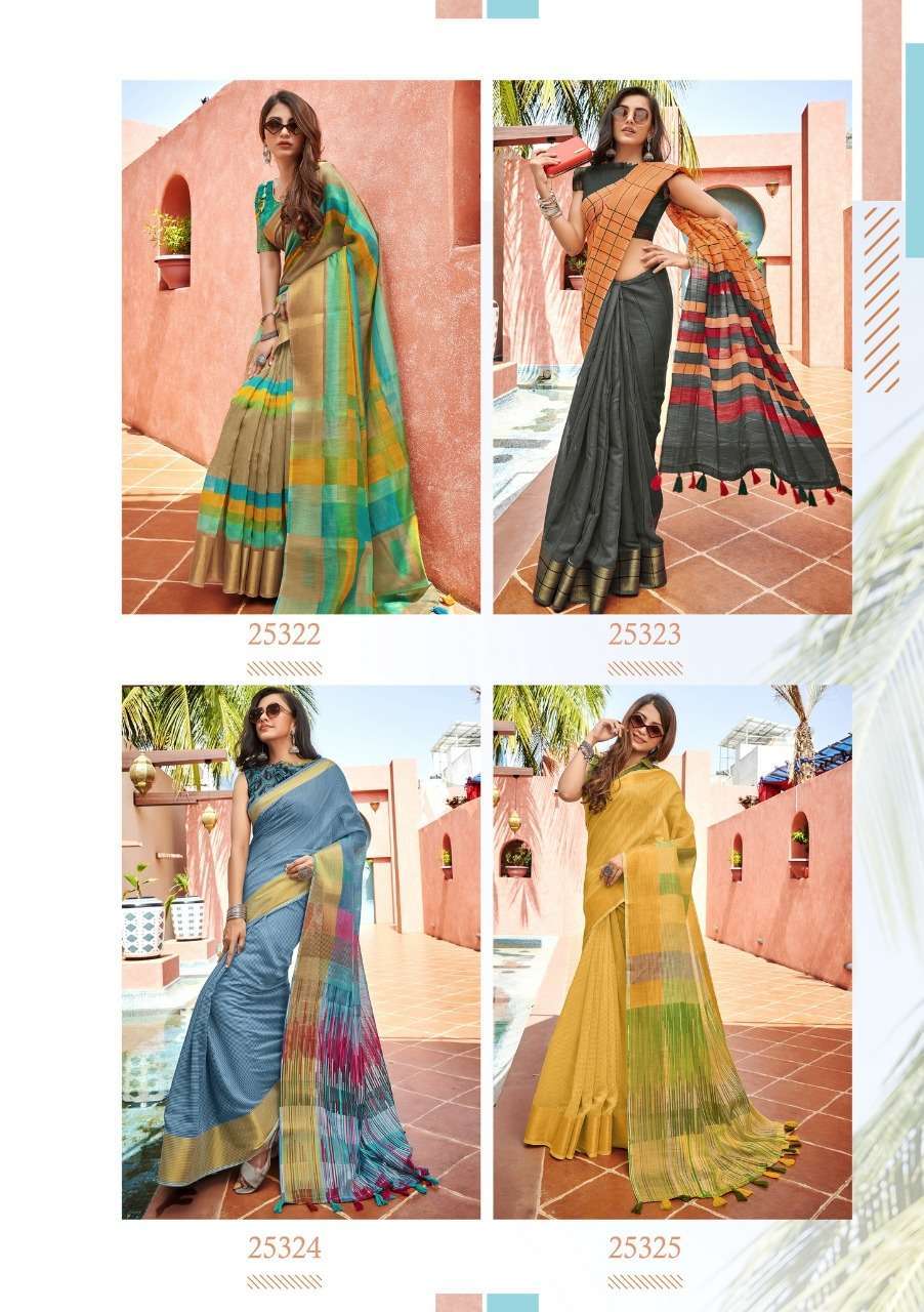 MFUNE VOL-3 BY TRIVENI 25318 TO 25325 SERIES INDIAN TRADITIONAL WEAR COLLECTION BEAUTIFUL STYLISH FANCY COLORFUL PARTY WEAR & OCCASIONAL WEAR LINEN COTTON SAREES AT WHOLESALE PRICE