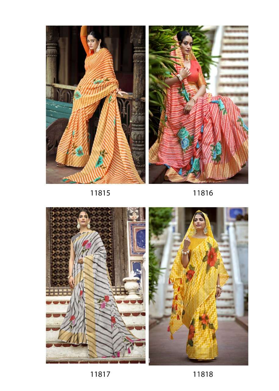 GANGAUR BY TRIVENI 11811 TO 11818 SERIES INDIAN TRADITIONAL WEAR COLLECTION BEAUTIFUL STYLISH FANCY COLORFUL PARTY WEAR & OCCASIONAL WEAR LINEN COTTON SAREES AT WHOLESALE PRICE
