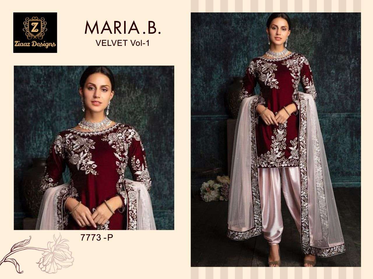 MARIA.B. VELVET VOL 1 BY ZIAAZ DESIGNS 7773 O TO 7773 P SERIES DESIGNER FESTIVE