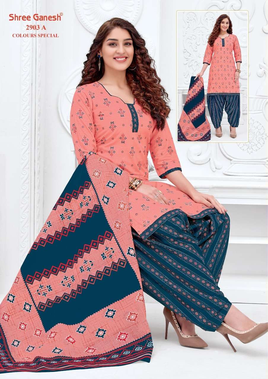 COLOUR SPECIAL 2903 BY SHREE GANESH 2903-A TO 2903-D SERIES BEAUTIFUL STYLISH SHARARA SUITS FANCY COLORFUL CASUAL WEAR & ETHNIC WEAR & READY TO WEAR PURE COTTON PRINTED DRESSES AT WHOLESALE PRICE