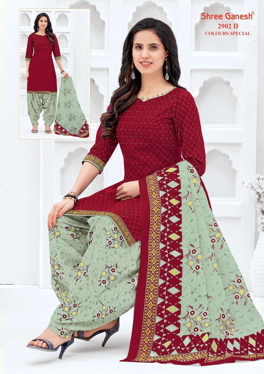 COLOUR SPECIAL 2902 BY SHREE GANESH 2902-A TO 2902-D SERIES BEAUTIFUL STYLISH SHARARA SUITS FANCY COLORFUL CASUAL WEAR & ETHNIC WEAR & READY TO WEAR PURE COTTON PRINTED DRESSES AT WHOLESALE PRICE